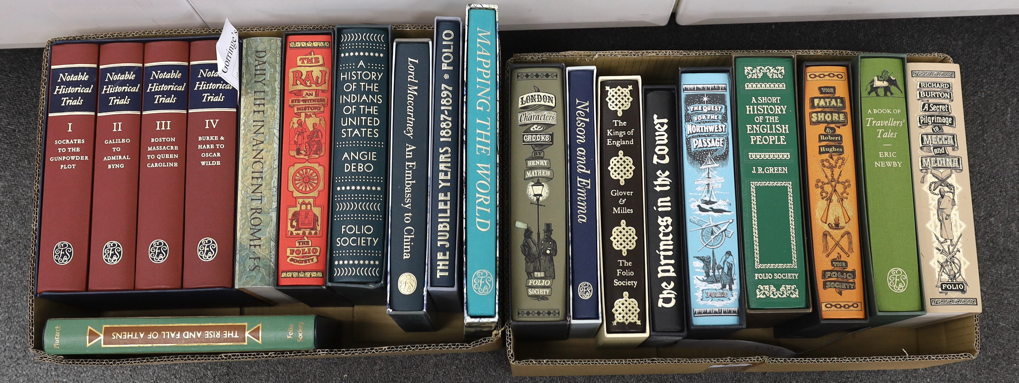 Folio Society - A Miscellany, mostly history and travel, including Notable Historical Trials, 4vols. num. plates, cloth backed patterned boards and boxed, 1999; Mayhew's London Characters and Crooks. plates, gilt pictori